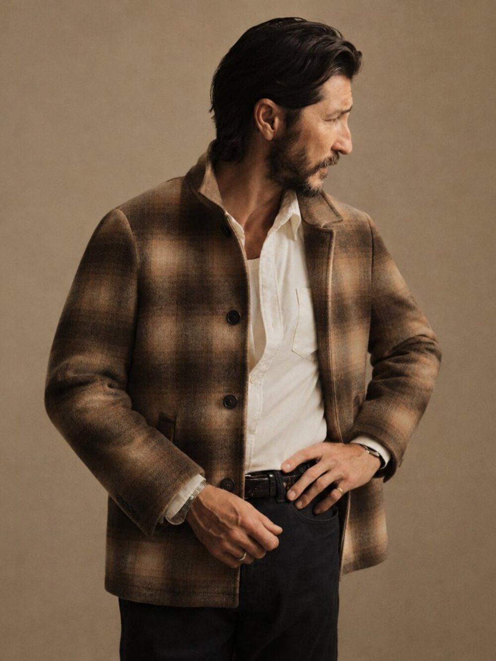 Johnston & Murphy Wool Blend Upton Car Coat Brown Shadow Plaid Small